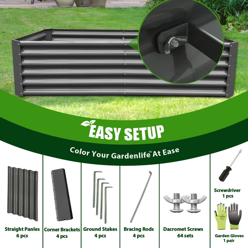 Gray Metal Rectangular Raised Garden Bed Planter Boxes For Vegetables Flowers Herbs (96 In. L X 48in. W X 18 In. H), Gray