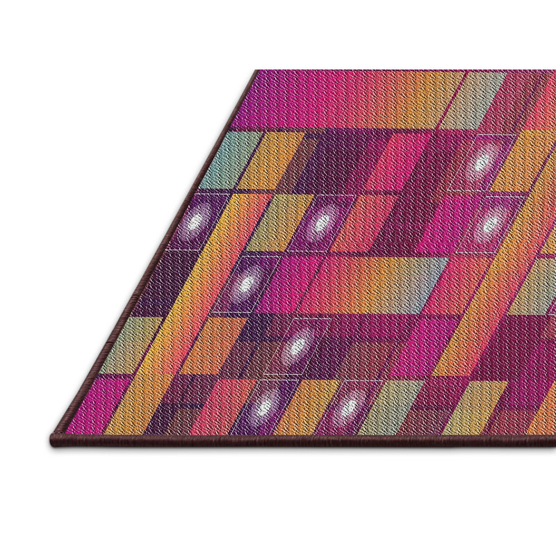 Tapis rose/rouge à motifs, Rectangle 5 pi x 7 pi