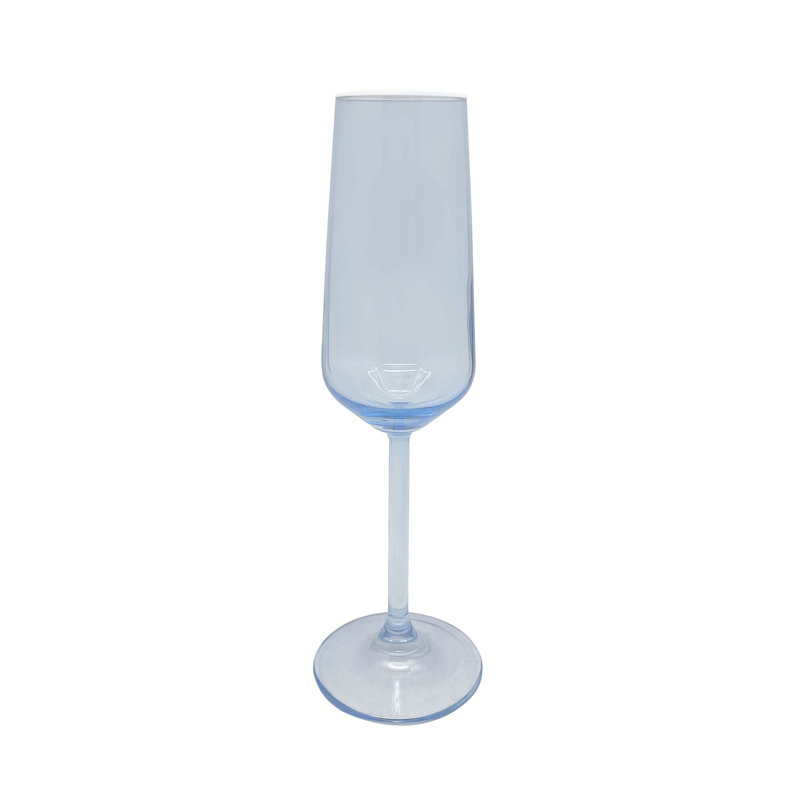 Light Blue Glass Champagne Flute Set with White Rim, 8oz, Set of 4