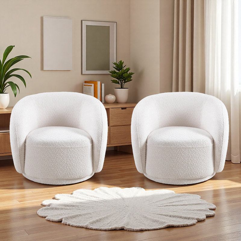 33'' Soft Upholstered Single-person Swivel Chair Set, Suitable For Living Rooms And Bedrooms(set Of 2), White