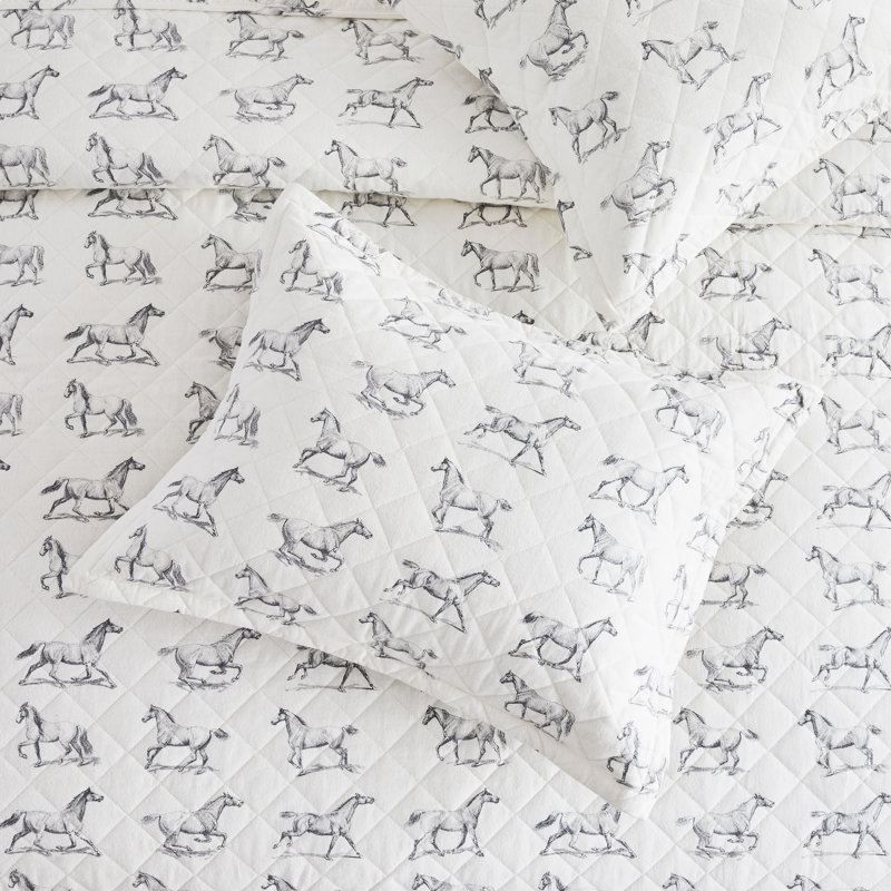 HORSE FLANNEL COTTON QUILT SET, Twin Quilt + 1 Sham