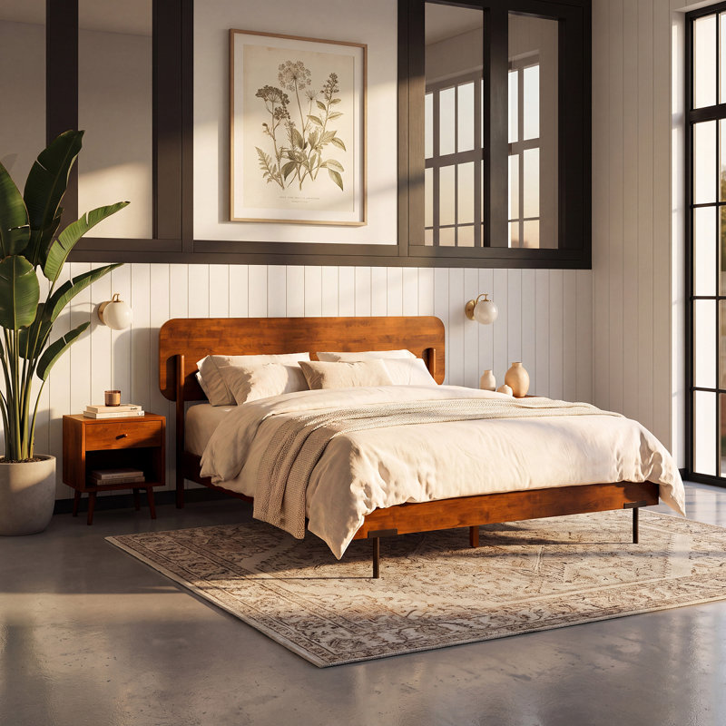 Très grand lit plateforme en bois massif très résistant avec tête de lit 800 lb, cadre de lit scandinave de qualité supérieure, antidérapant et silencieux, assemblage rapide, caramel
