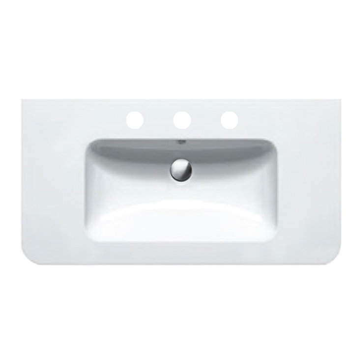 Catalano Green 20.47'' White Fireclay Rectangular Bathroom Sink with Overflow, 8" Centers