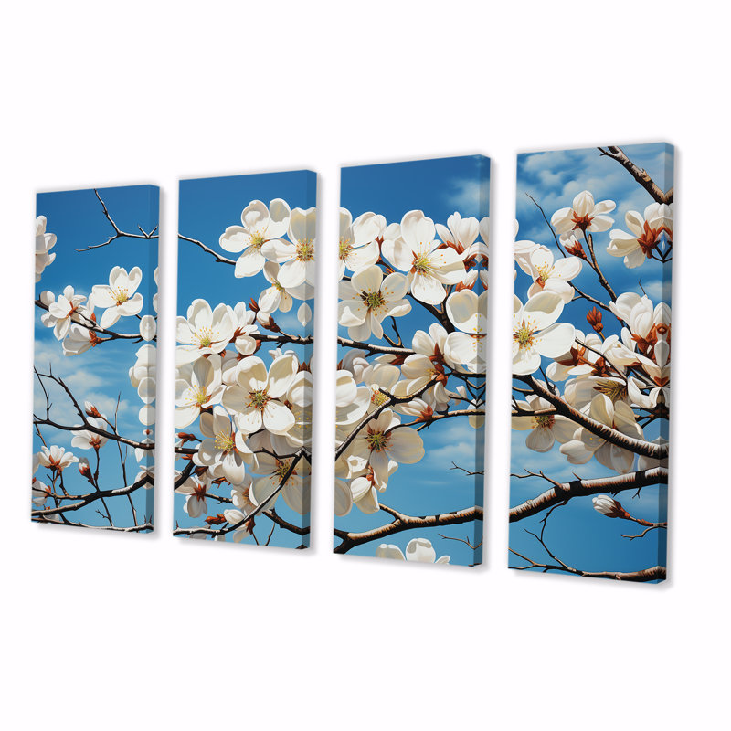 Ensemble de 4 décorations murales tranquilles cornouiller blanc II - cornouiller, H 28 po x l 48 po