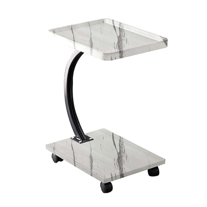 Table de bout simple pivotante à 360 ° en bois blanc avec roulettes et table de bout en forme de C pour le salon et la chambre à coucher