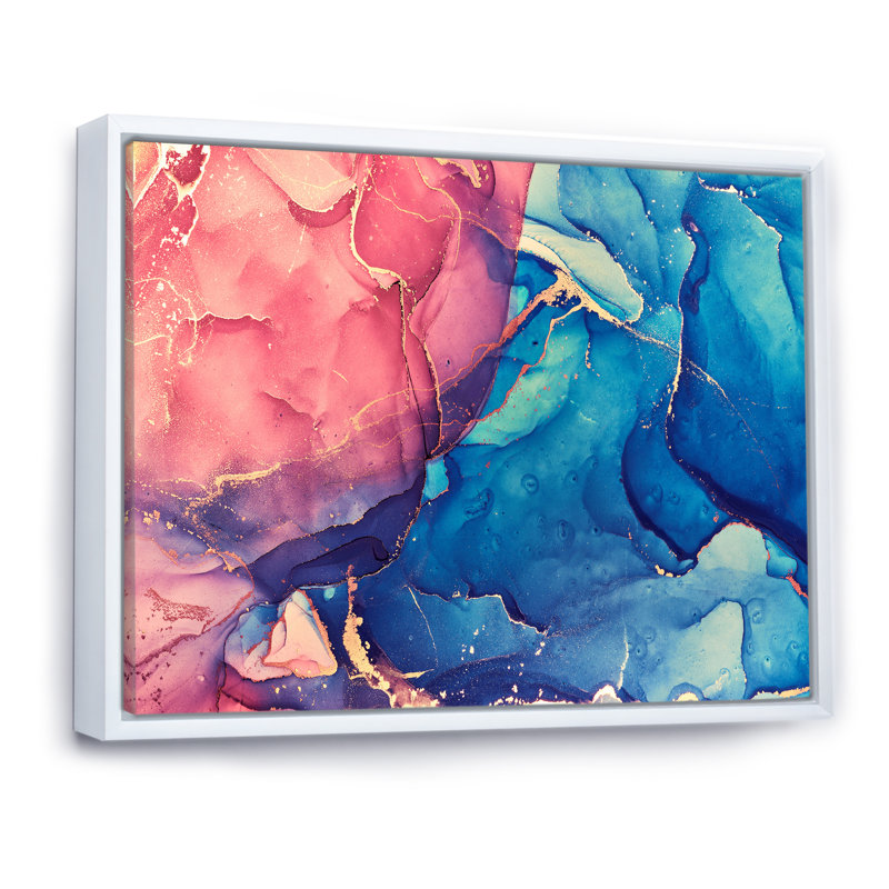 Art liquide rouge et bleu I - reproduction sur toile, H 30 po x l 40 po, Toile à cadre flottant blanc