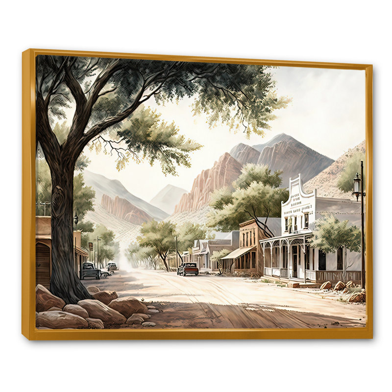 «Small Town Wild West I», impression sur toile, H 12 po x l 20 po x P 1 po, Cadre flottant doré