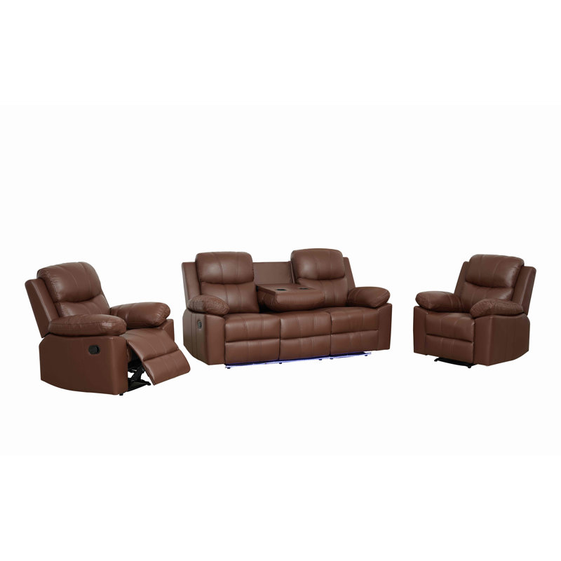Ensemble de salon en similicuir 3 pièces, Brun