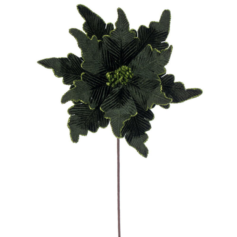 Tige de poinsettia en velours de luxe 13 po x 20 po Il comprend trois pièces par sac., Vert