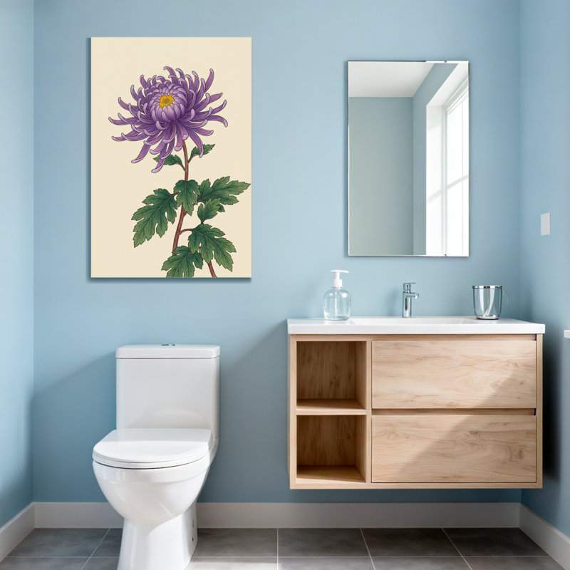 Plantes et fleurs - Chrysanthème mauve avec feuilles vertes, H 40 po x l 28 po