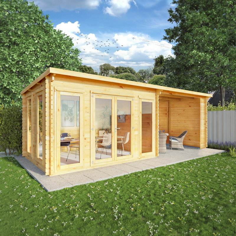Mercia 23ft x 10ft Studio Pent Log Cabin With Patio Area (44mm)