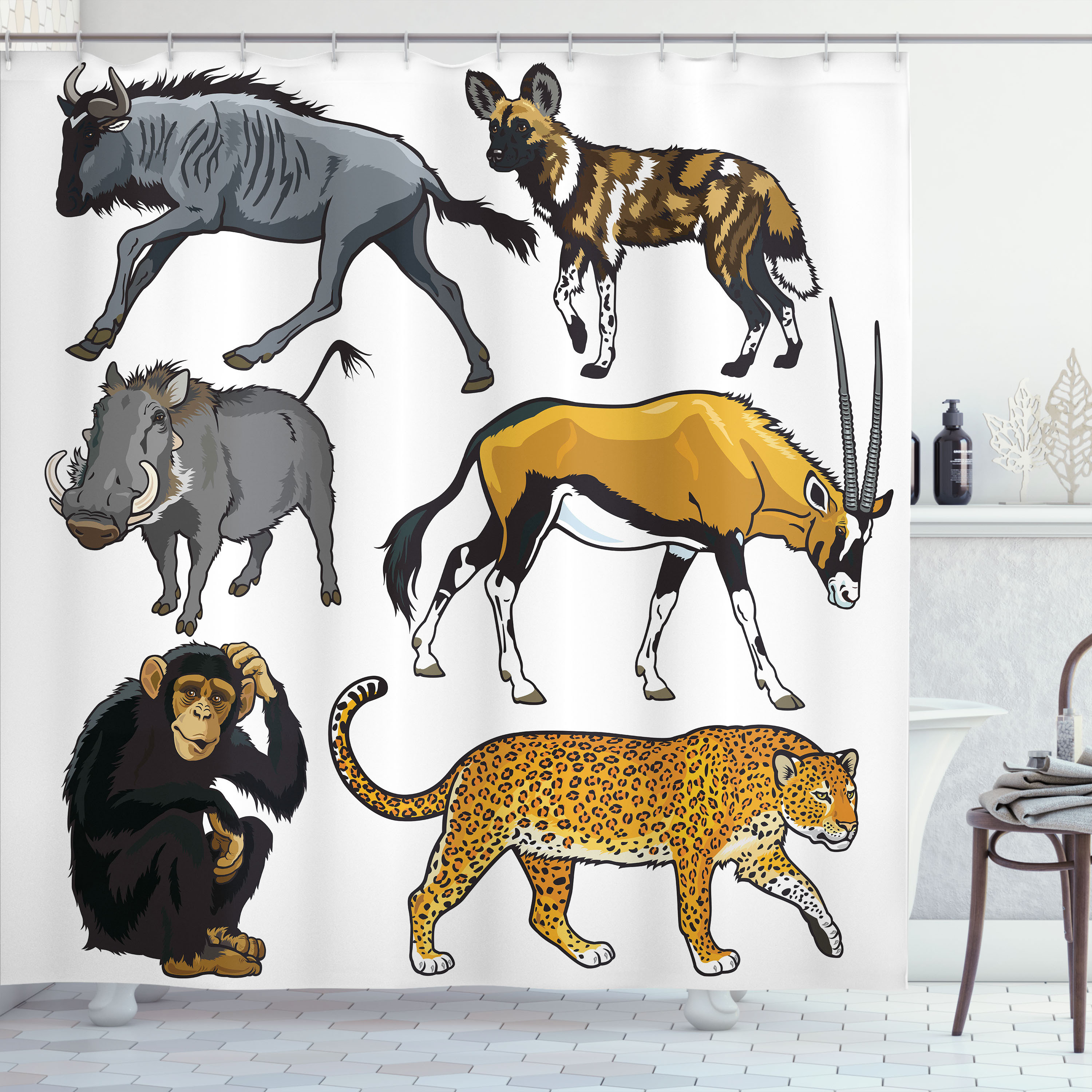 East Urban Home Zoo Shower Curtain Cartoon Wild Animals Africa ...