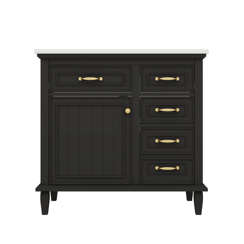 Meuble-lavabo de 36 po avec lavabo simple, armoire incluse, 2 tiroirs rabattables, 2 tiroirs standard et tablette interne réglable