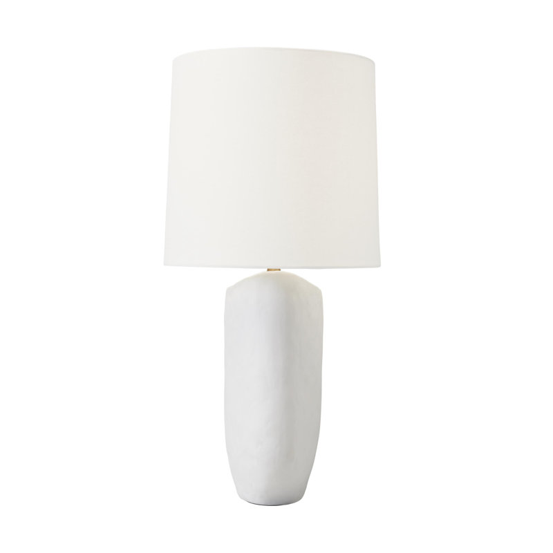 Matte White Ceramic Table Lamp with Linen Shade
