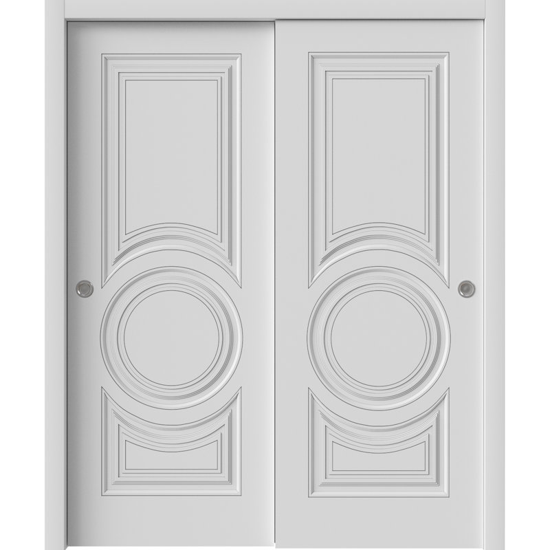Sliding Closet Bypass Doors | IMPERIAL 1855 White Enamel | Rails Hardware Set | Wood Solid Bedroom Wardrobe Doors, 56" x 84"