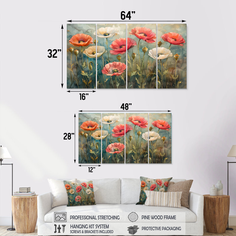 Totnes - ensemble d'art mural coquelicots, H 28 po x l 48 po