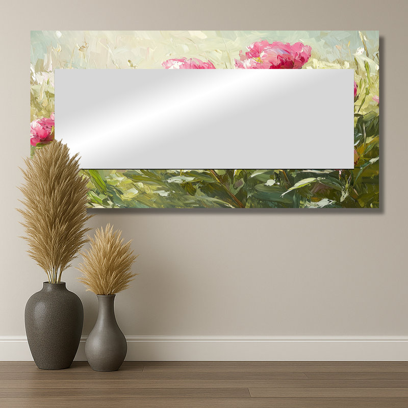 Peonies By The Spring Field II - Floral Decorative Mirror Wall Art - Printed On Metal, 28" x 55"