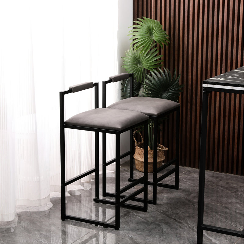 2 pièces à hauteur de comptoir, unité centrale grise rembourrée avec support dorsal, pieds en métal pour la stabilité dans les cuisines et les barres de 2 pieds modernes, rehaussent le style de votre décoration intérieure