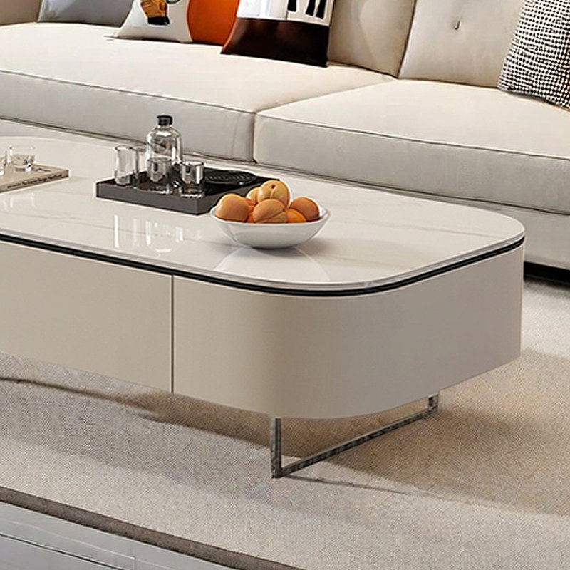 Table à thé en granit blanc massif italien, H 15,74 po x L 59,05 po x l 31,49 po