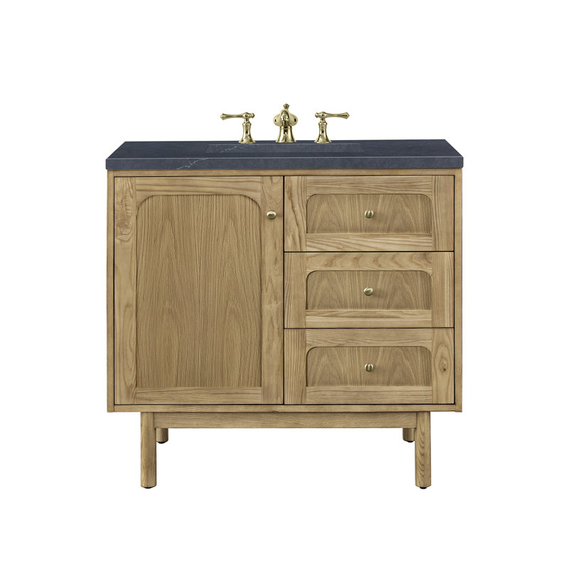 Laurent 36'' W Single Vanity, Charcoal Soapstone, Light Natural Oak, 8" Widespread