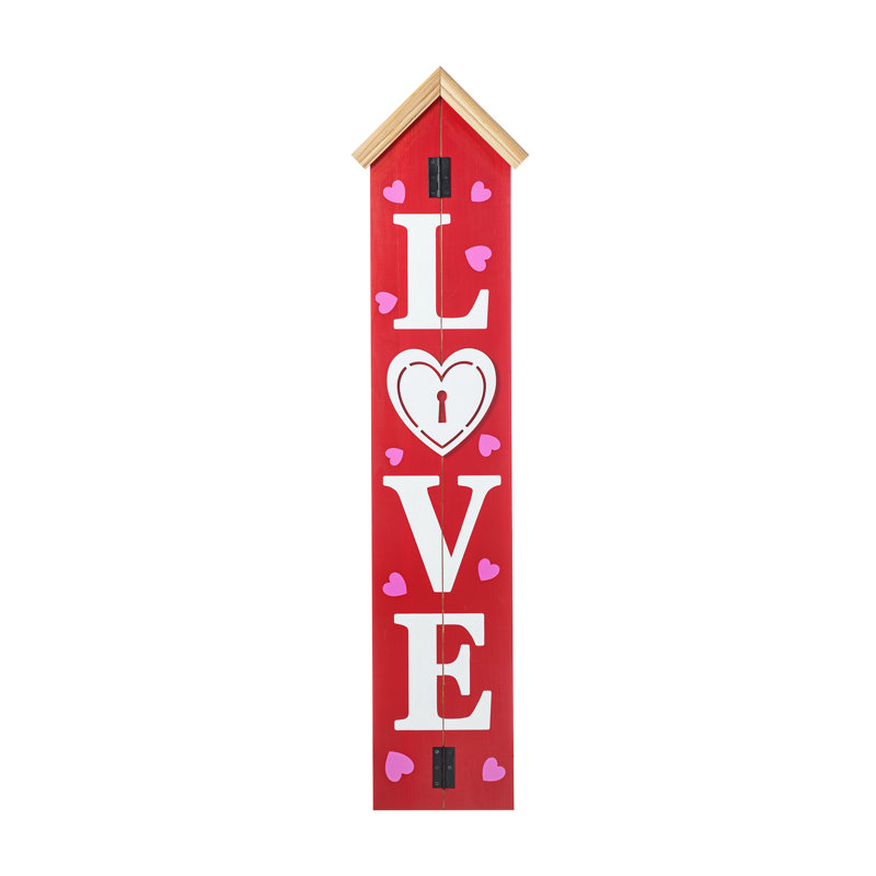 Signe d'amour pliable fait à la main en métal et en bois H 42 po 