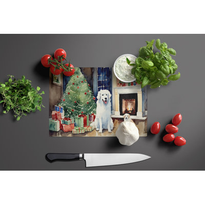 Kuvasz Cozy Christmas Glass Cutting Board Large