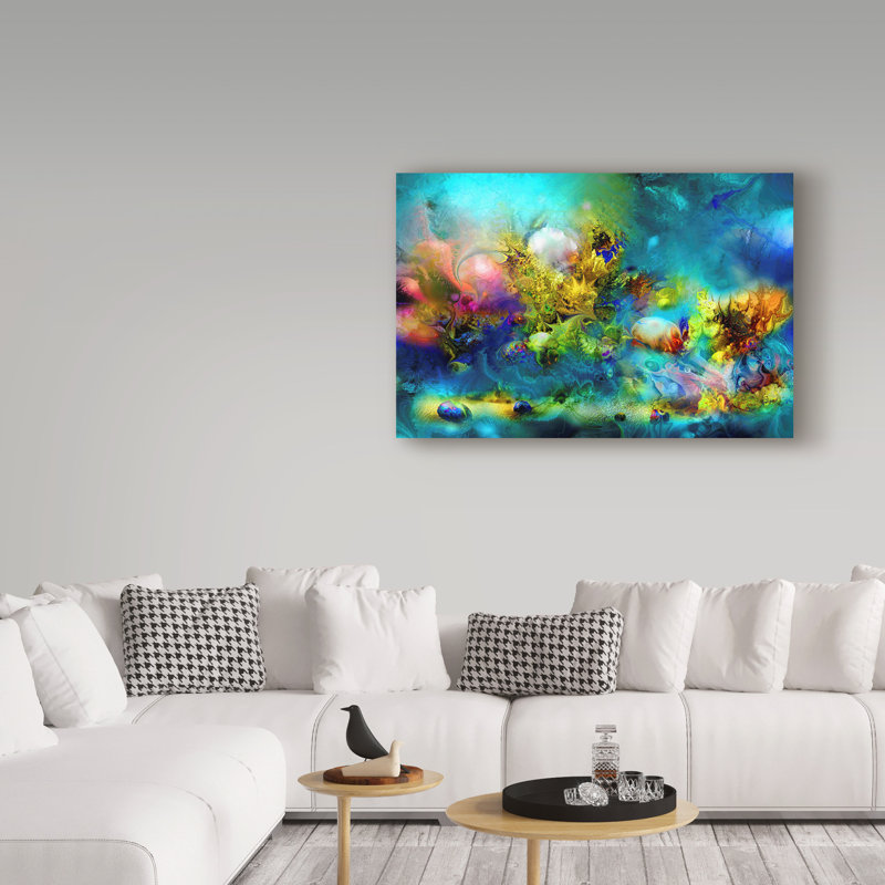 'Coral Reef Emerald' Graphic Art Print on Wrapped Canvas, 12" H x 19" W
