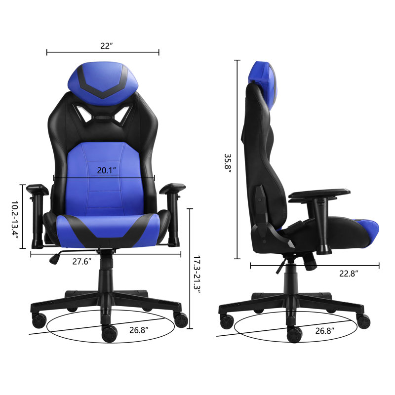 Inbox Zero Adjustable Ergonomic Swiveling PC & Racing Game Chair, Blue/Black