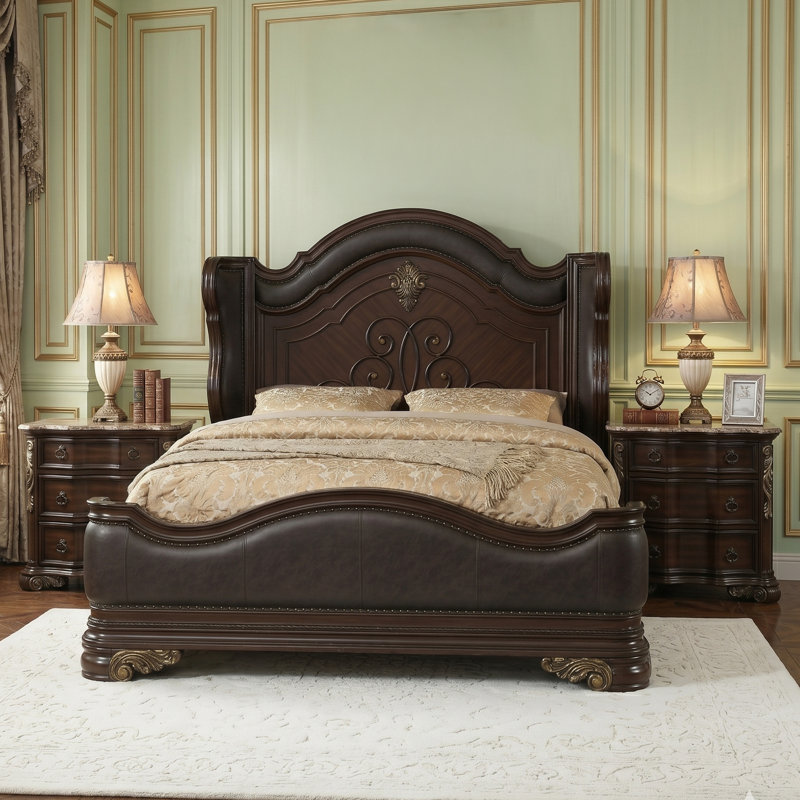 Noyer foncé 3 pièces Jarrold Queen, Grand lit, 3 pièces: lit, 2 tables de chevet