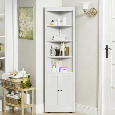 Armoire de rangement en coin avec 2 portes, armoire en métal à 5 niveaux avec tablettes réglables, rangement de cuisine autoportant