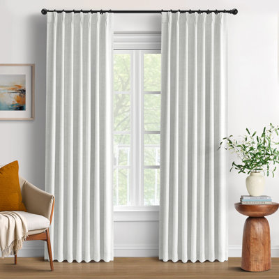 100% Blackout Curtains Polyester Faux Linen Fabric Pinch Pleated Draps With 20 Hooks Blackout Curtains For Bedroom/Living Room ( 2 Panels Set)