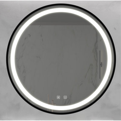 24Inch Bathroom Led Classy Vanity Mirror With Focused Backplane,Black Aluminum Alloy Frame,High Lumen,Dimmable Touch,Wall Switch Control, Anti-Fog ,CRI 95 Adjustable 3000K-4500K-6000K ,IP54 Waterproof