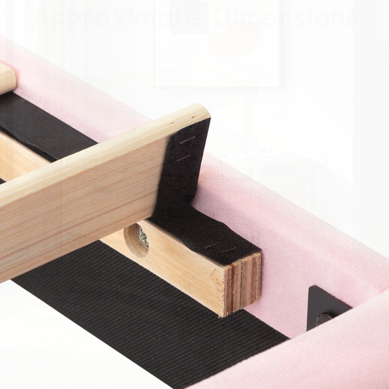 Structure de lit plateforme double avec tête de lit tapissier et support à lattes de bois, aucun sommier nécessaire, Rose