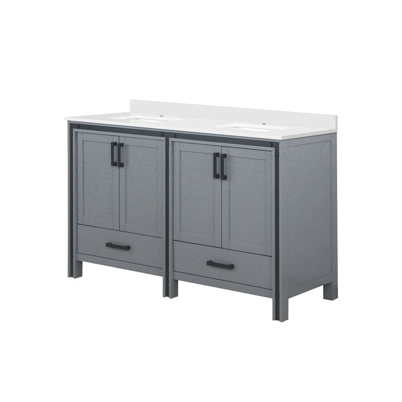 Meuble-lavabo double avec comptoir en quartz blanc, Gris foncé
