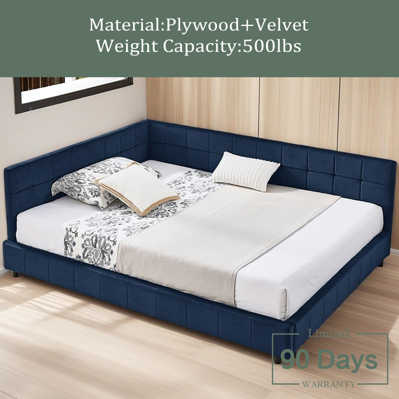 Full Size Upholstered Tufted Bed Frame, Sofa Bed Frame With Comfortable Backrest And Armrests, Full Size Bed For Bedroom, Living Room,Velvet