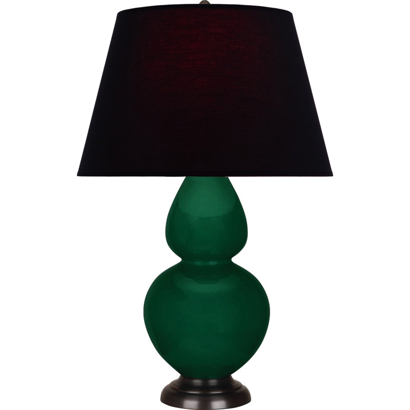 Lampe de table double gourde en céramique, Noir / Rouge, Jungle glacé / bronze, Bronze