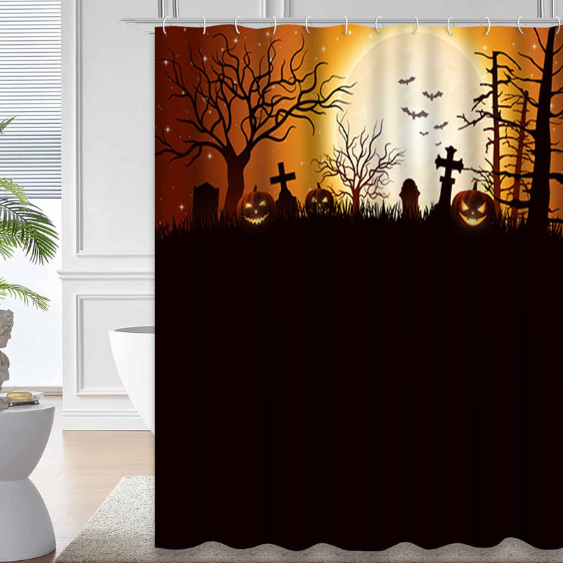 Rideau de douche Halloween avec citrouilles d'Halloween, 84" L x 72" W