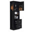 Grande armoire de rangement pour salle de bain, armoire de rangement autoportante avec crochet et tablette réglable, panneau de fibres à densité moyenne, noir, armoire de porte supérieure avec tablette intégrée et deux tiroirs inférieurs