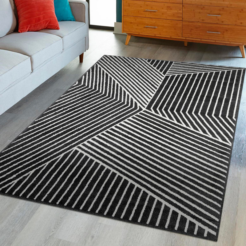 Latitude Run® Orkla Nikolis Rug Black, Rectangle 4'1" x 6'1"