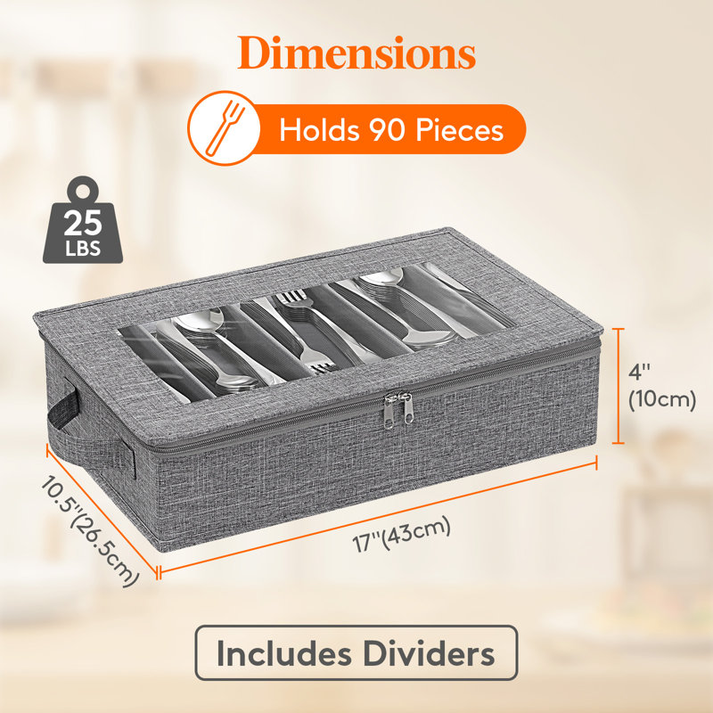 Fabric Sliverware Storage Box With Lid, Grey
