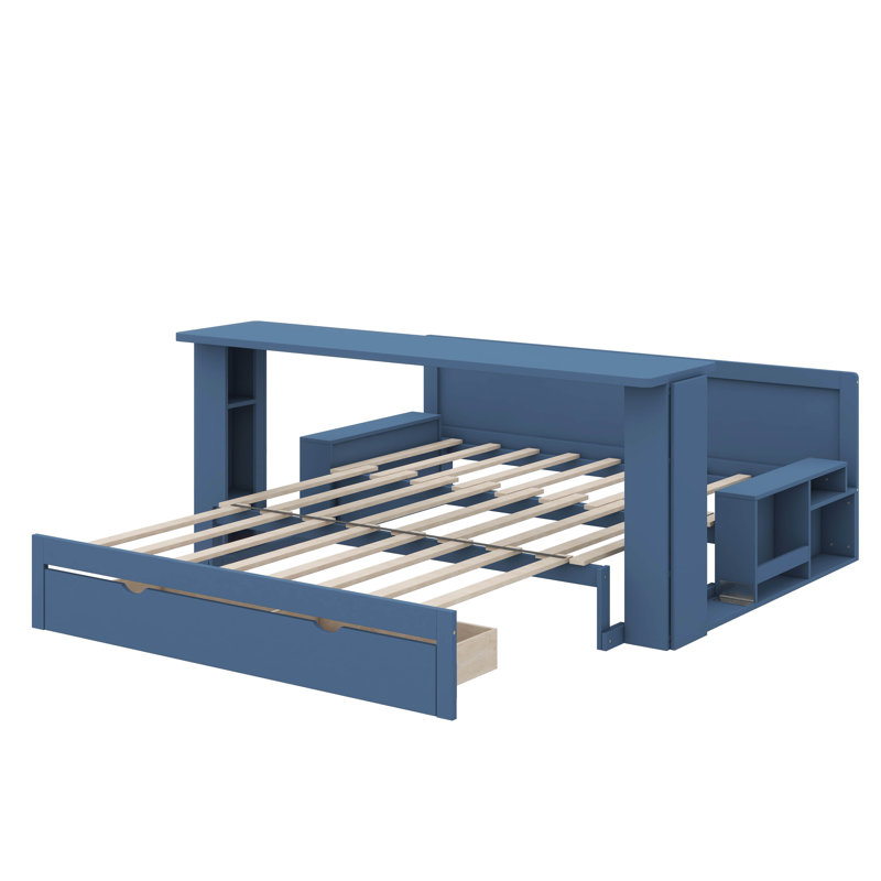 Grand lit de jour avec bureau amovible - Comprend des tiroirs de rangement et une table d'appoint hydraulique, Grand lit