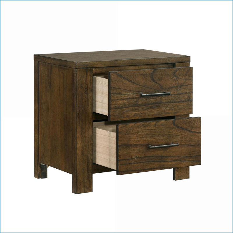 Rustic Wire Brushed Oak 2-Drawer Nightstand – No Assembly Required
