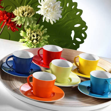 Corrigan Studio Christmas Gift Choice: Espresso Cups and Saucers Set of 4. Small 4 Ounce Stackable Espresso Cups with Rack. Stacking Espresso Coffee