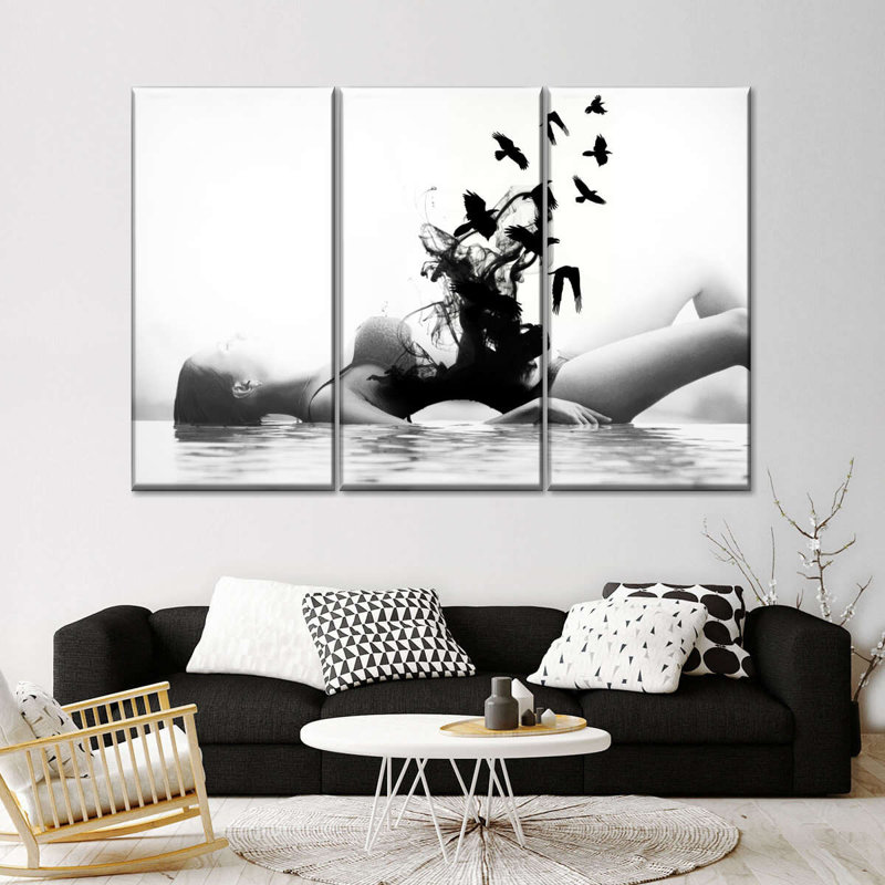 Ensemble de 3 femmes libres sur toile, H 48 po x l 74 po x P 1,25 po