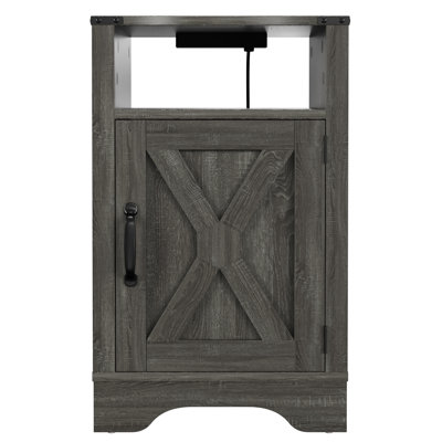 Farmhouse Nightstand Side Table, Wooden Rustic End Table, Tall Bedside Table with Electrical Outlets Charging Station by August Grove