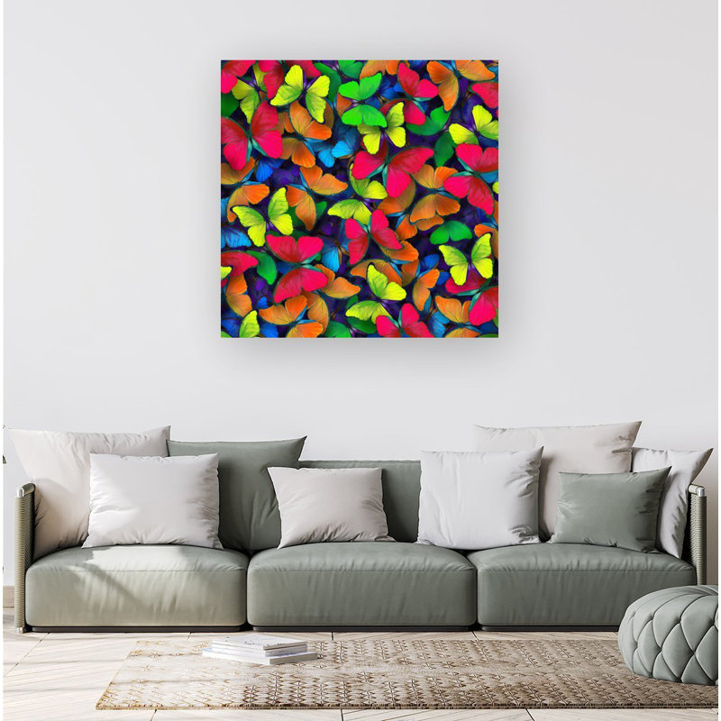 Rainbow Butterflies - Wrapped Canvas Print, 16cm H x 16cm W x 3.8cm D