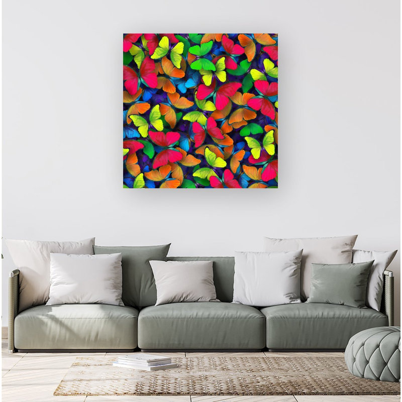 Rainbow Butterflies 1 Piece Wrapped Canvas Wall Art, 16cm H x 16cm W x 3.8cm D