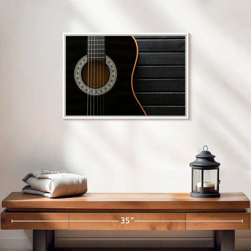 Dark Acoustic Guitar, Floating Frame White, 19" X 13"