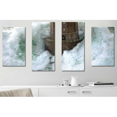 "Phares Dans La Tempête - La Jument" par Jean Guichard, ensemble de 4 reproductions sur toiles