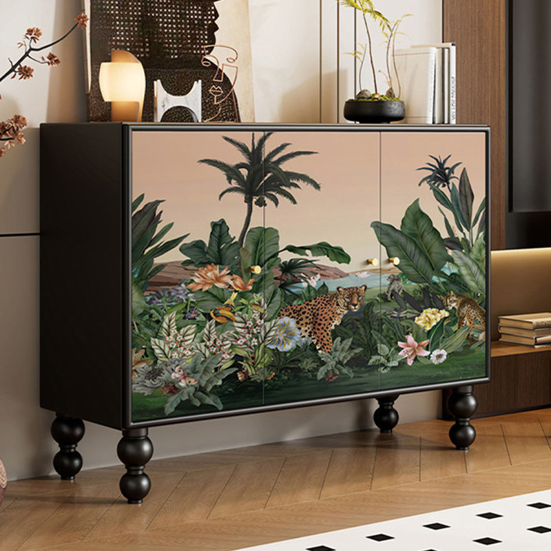 Armoire d'appoint moderne en bois massif noir, 47.24, Black+Green